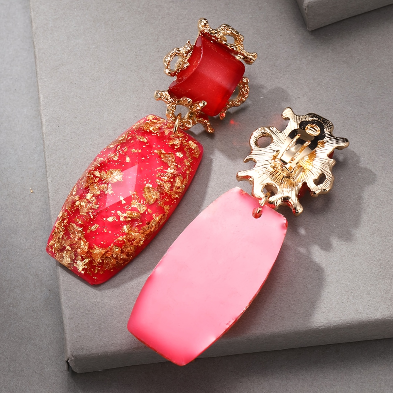 Women's Vintage Rectangular Resin Earrings, Elegant Style